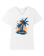 Retro Palm Tree Paradise Beach Tricou mânecă scurtă guler V Bărbat Presenter