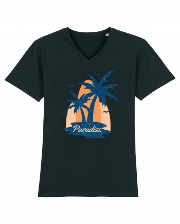 Retro Palm Tree Paradise Beach Black