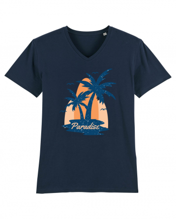 Retro Palm Tree Paradise Beach French Navy