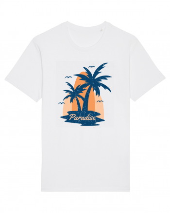 Retro Palm Tree Paradise Beach White