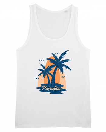 Retro Palm Tree Paradise Beach White