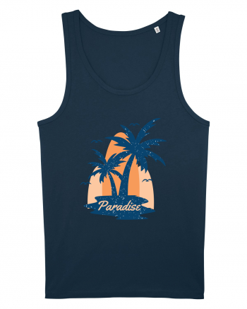 Retro Palm Tree Paradise Beach Navy