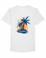 Retro Palm Tree Paradise Beach Tricou mânecă scurtă guler larg Bărbat Skater