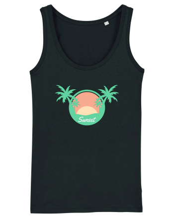 Sunset Palm Tree Beach Black