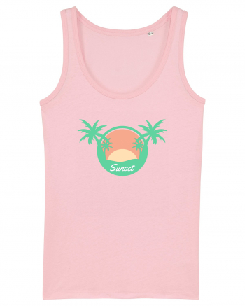 Sunset Palm Tree Beach Cotton Pink