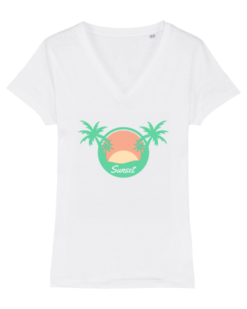 Sunset Palm Tree Beach White