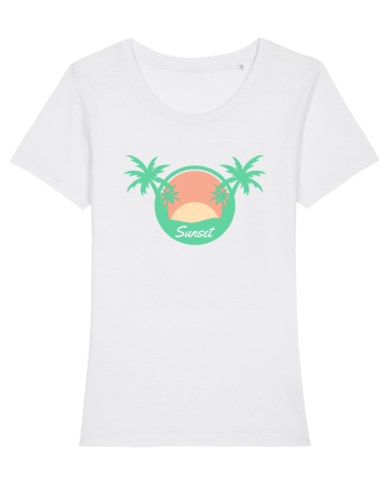 Sunset Palm Tree Beach White