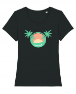 Sunset Palm Tree Beach Tricou mânecă scurtă guler larg fitted Damă Expresser