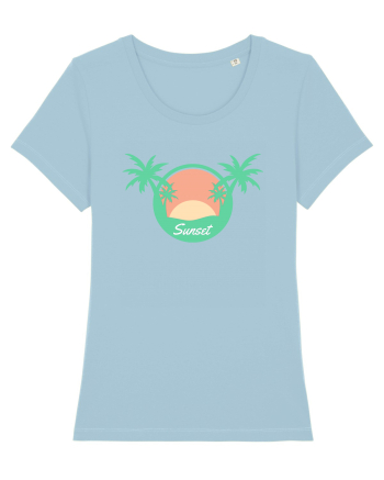 Sunset Palm Tree Beach Sky Blue