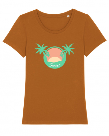 Sunset Palm Tree Beach Roasted Orange
