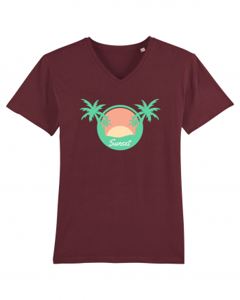 Sunset Palm Tree Beach Burgundy