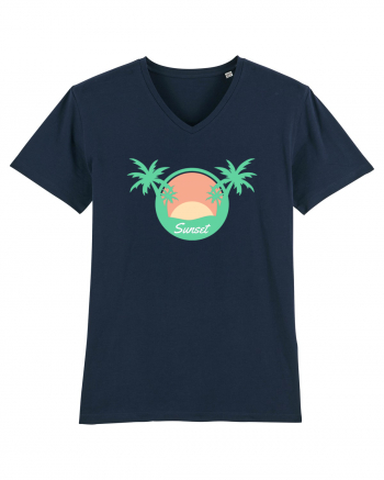 Sunset Palm Tree Beach French Navy