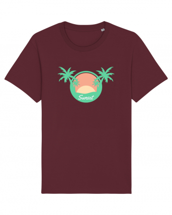 Sunset Palm Tree Beach Burgundy