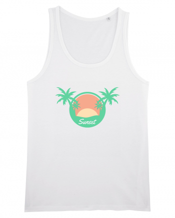 Sunset Palm Tree Beach White