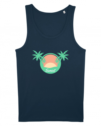 Sunset Palm Tree Beach Navy