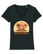 Tiny Home Big Living Beach Sunset Tricou mânecă scurtă guler V Damă Evoker