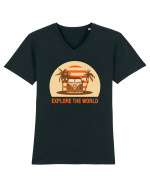 Tiny Home Big Living Beach Sunset Tricou mânecă scurtă guler V Bărbat Presenter