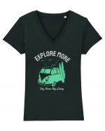 Tiny Home Big Living Beach Surf Tricou mânecă scurtă guler V Damă Evoker