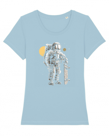 Astronaut Skater Retro Wood Style Sky Blue