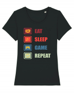 Eat Sleep Game Repeat Tricou mânecă scurtă guler larg fitted Damă Expresser