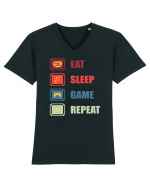 Eat Sleep Game Repeat Tricou mânecă scurtă guler V Bărbat Presenter