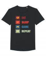 Eat Sleep Game Repeat Tricou mânecă scurtă guler larg Bărbat Skater