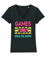 Games Make Me Happy Tricou mânecă scurtă guler V Damă Evoker