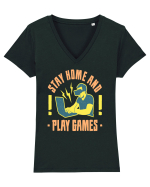 Stay Home And Play Games Tricou mânecă scurtă guler V Damă Evoker
