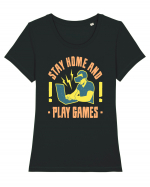 Stay Home And Play Games Tricou mânecă scurtă guler larg fitted Damă Expresser