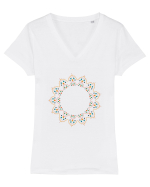 Orange/Red Pattern Tricou mânecă scurtă guler V Damă Evoker