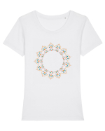 Orange/Red Pattern Tricou mânecă scurtă guler larg fitted Damă Expresser