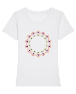 Red/Yellow Pattern Tricou mânecă scurtă guler larg fitted Damă Expresser