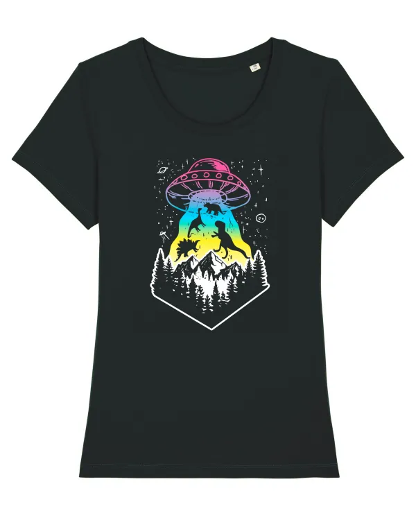 Alien Dino Abduction Tricou mânecă scurtă guler larg fitted Damă Expresser