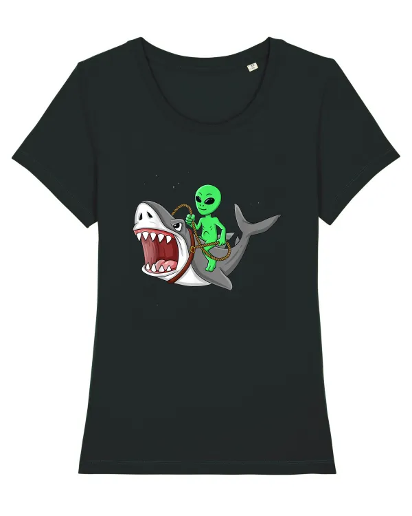 Alien Riding Shark Black