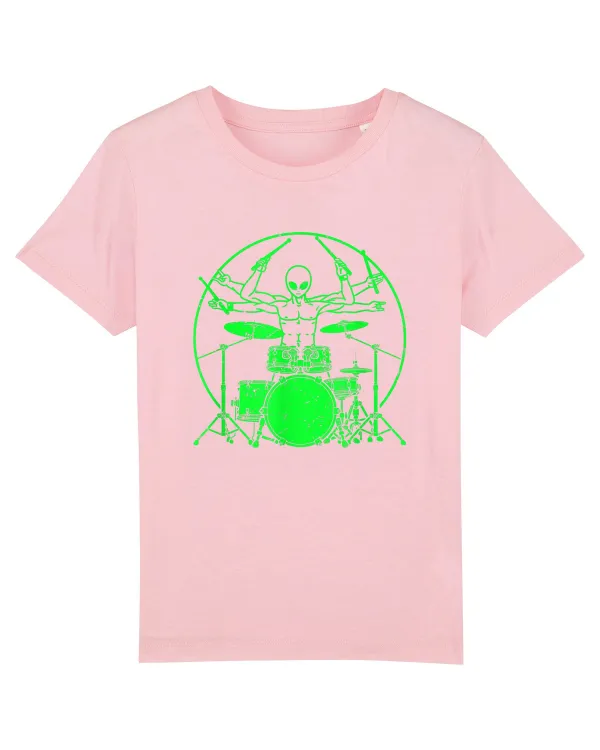 Green UFO Alien Drummer Tricou mânecă scurtă  Copii Mini Creator