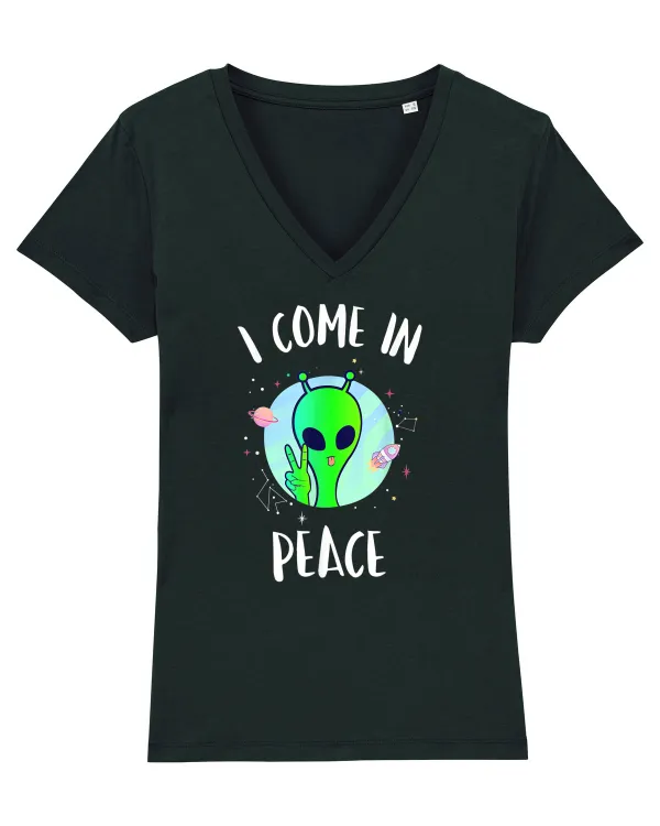 I Come In Peace Funny Alien Rave Tricou mânecă scurtă guler V Damă Evoker