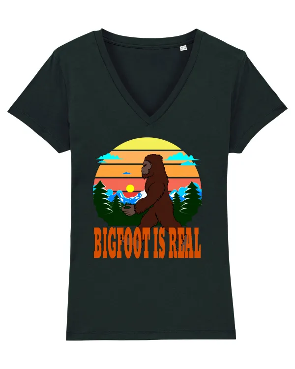 Bigfoot Is Real Tricou mânecă scurtă guler V Damă Evoker