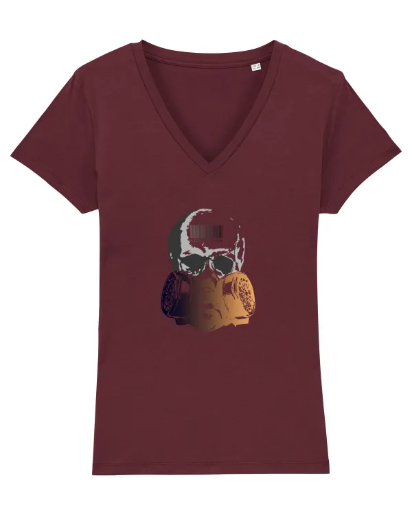 Gas Mask Skull Tricou mânecă scurtă guler V Damă Evoker