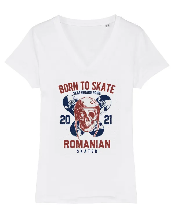 ROMANIAN Skater Tricou mânecă scurtă guler V Damă Evoker