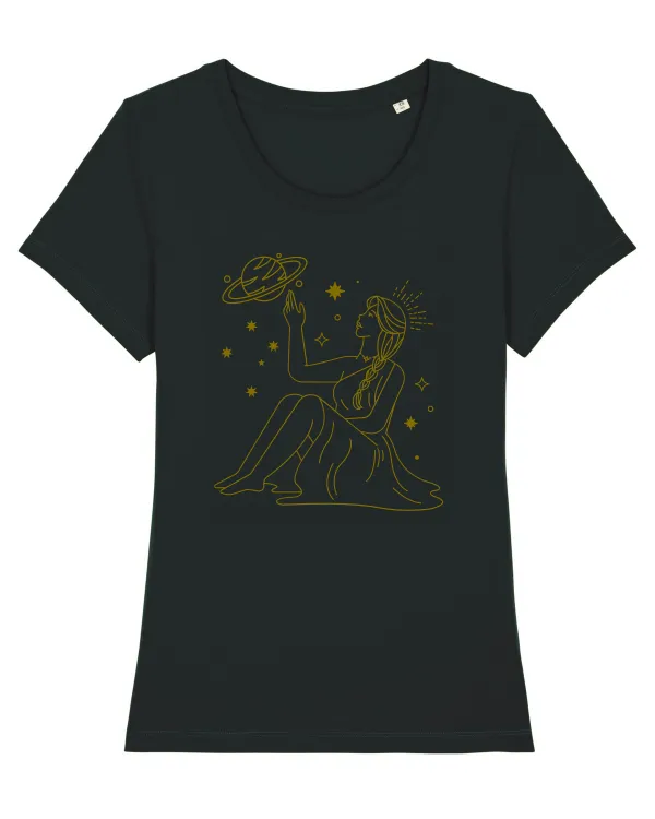 Saturn Planet Celestial Girl Black