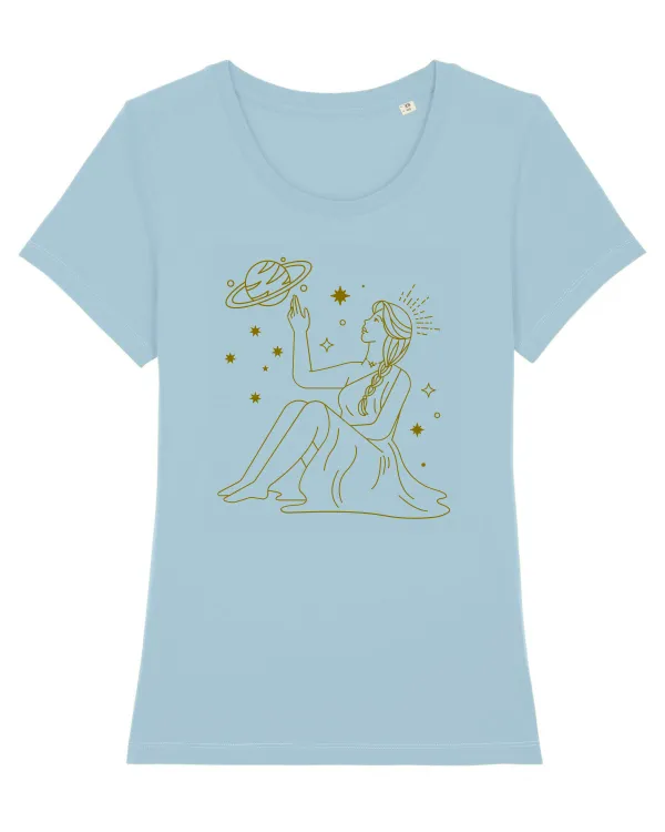 Saturn Planet Celestial Girl Sky Blue