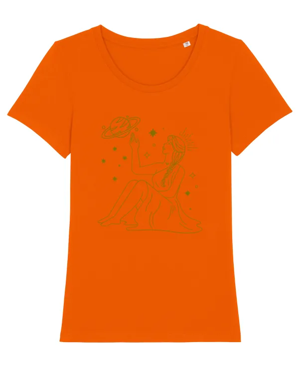 Saturn Planet Celestial Girl Bright Orange