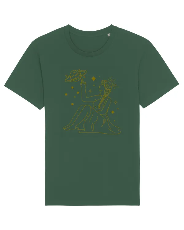 Saturn Planet Celestial Girl Bottle Green