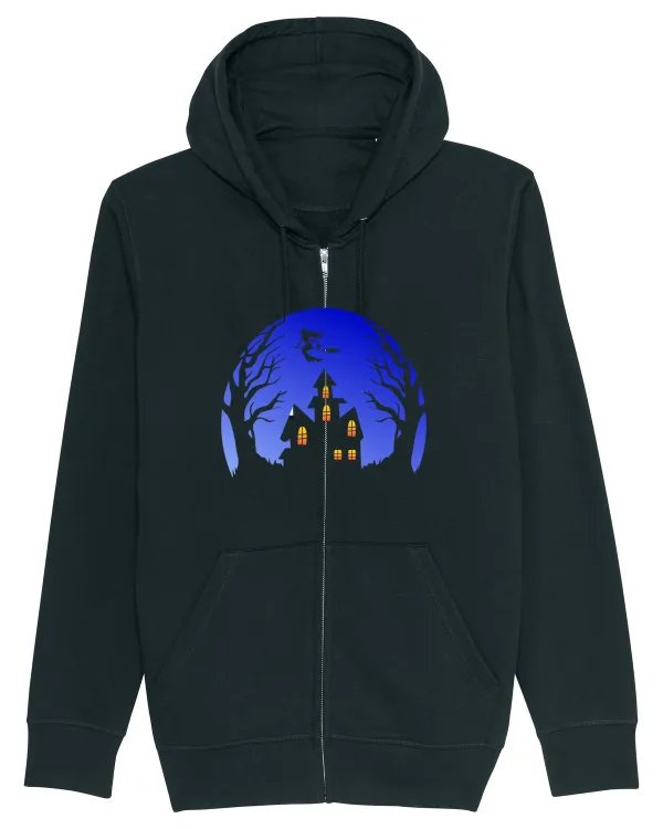 Halloween Blue Moon Scary House Hanorac cu fermoar Unisex Connector