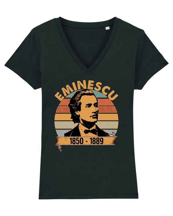 Mihai Eminescu 1850 -1889 Tricou mânecă scurtă guler V Damă Evoker