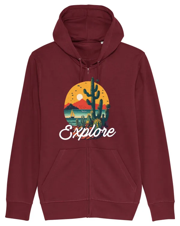 Explore - plaja cu cactusi si apus de soare Burgundy