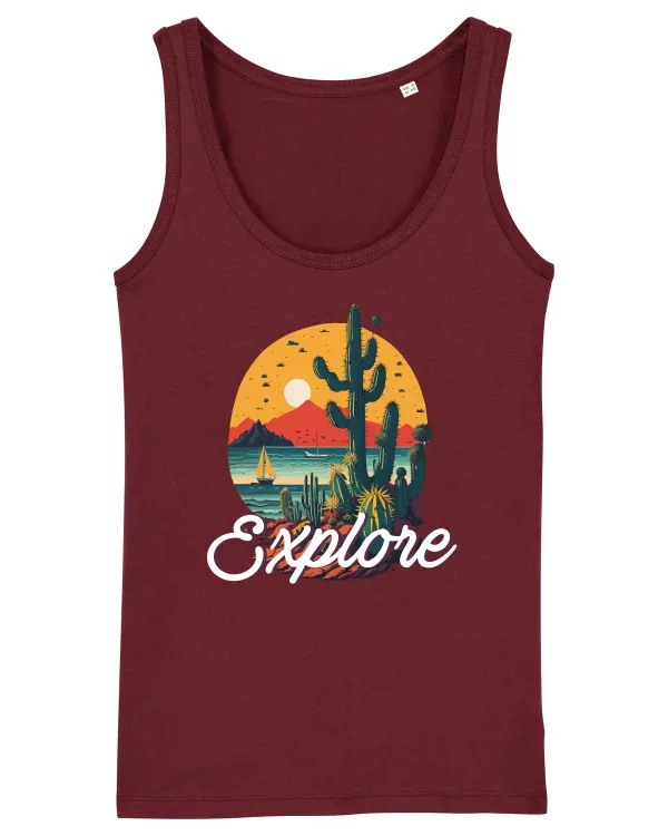 Explore - plaja cu cactusi si apus de soare Burgundy