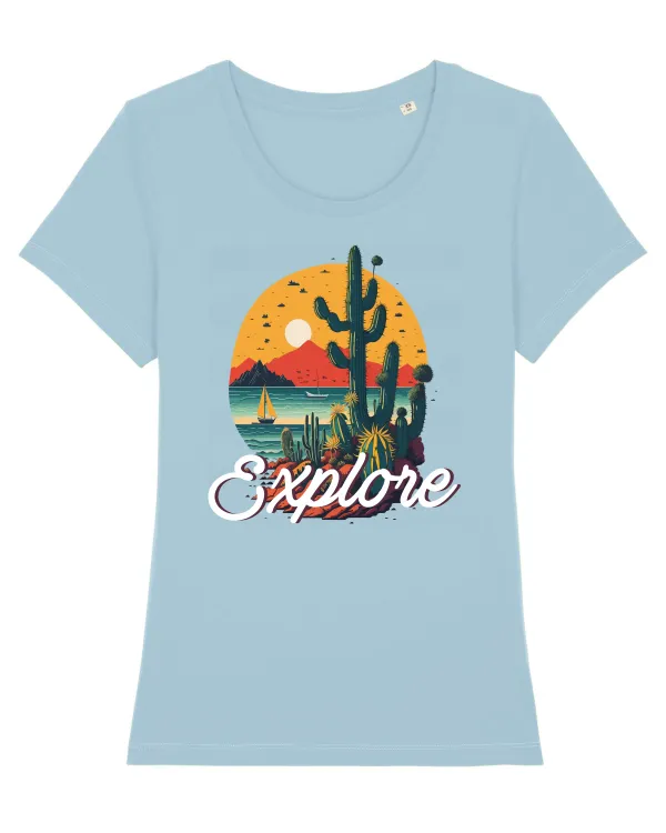 Explore - plaja cu cactusi si apus de soare Sky Blue