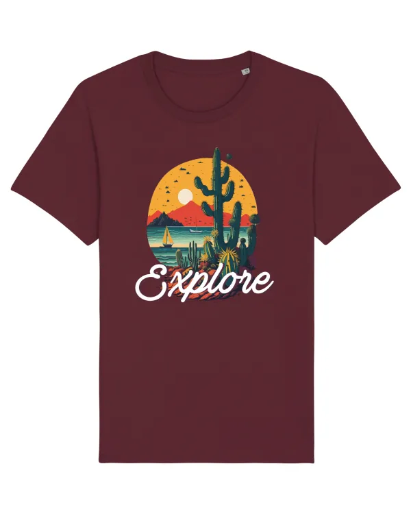 Explore - plaja cu cactusi si apus de soare Burgundy