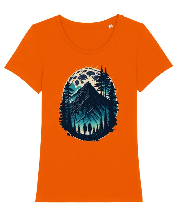 Full moon forest adventure Tricou mânecă scurtă guler larg fitted Damă Expresser